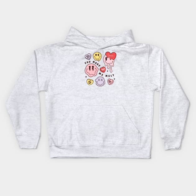 You Make Me Melt XOXO Miss You Hug Me Kiss Me Emoji Face Melting Face Kids Hoodie by Pop Cult Store